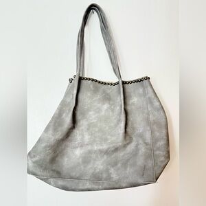 B-Low the Belt Gray Studded Destressed Tote New w/ pouch